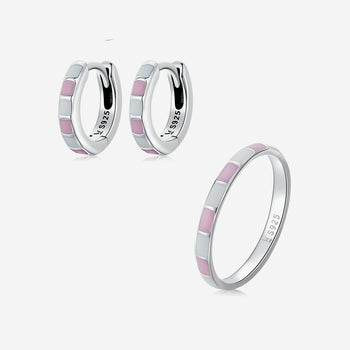 Pink White silver Jewelry Set