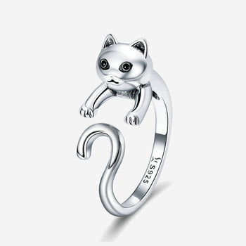 silver Long Tail Cute Cat Adjustable Ring