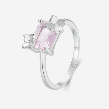 Pink Flower Statement Ring in Silver