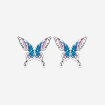 Rainbow Butterfly Stud Earrings in Silver