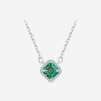 Silver Square Green Moissanite Necklace
