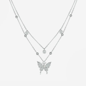 Double-layer Tassel Butterfly Pendant Necklace