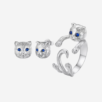 Blue Spinel Cat  Jewelry Set