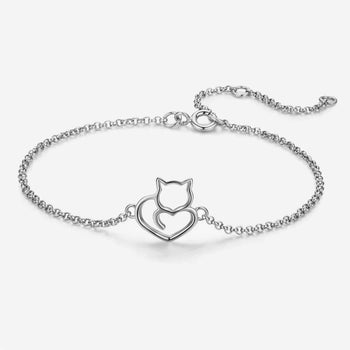 Cat And Heart Chain Bracelet