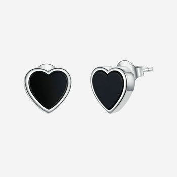 Black Agate Heart Stud Earrings
